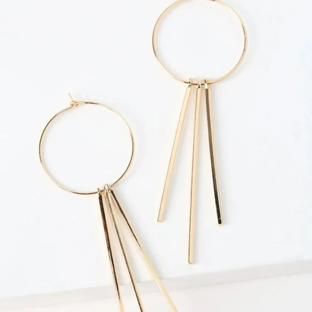 Lulus Elysian Gold Bar Hoop Earrings